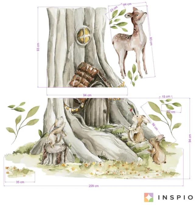 Nálepka na stenu Woodland - Stromček, domček a lesné zvieratká