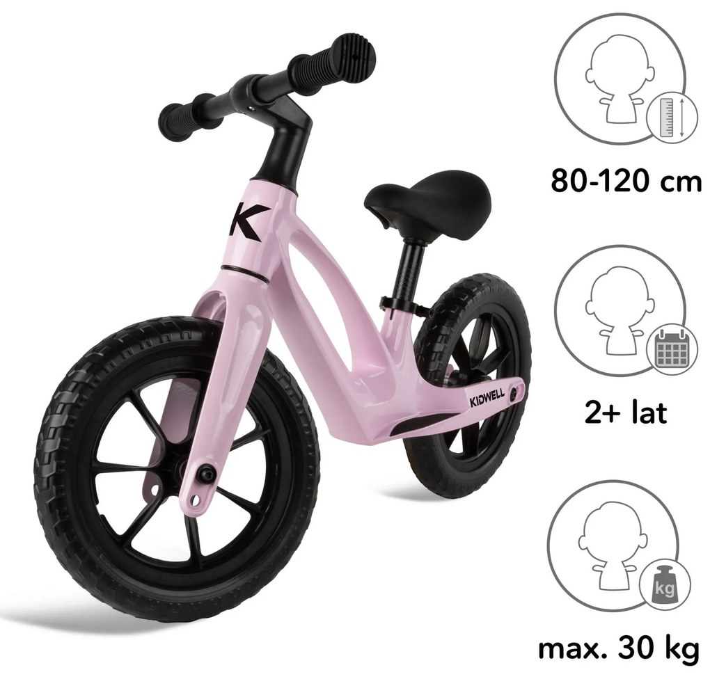 Kidwell Vito – ľahký magnéziový balančný bicykel 2,8 kg, EVA kolesá, ružový