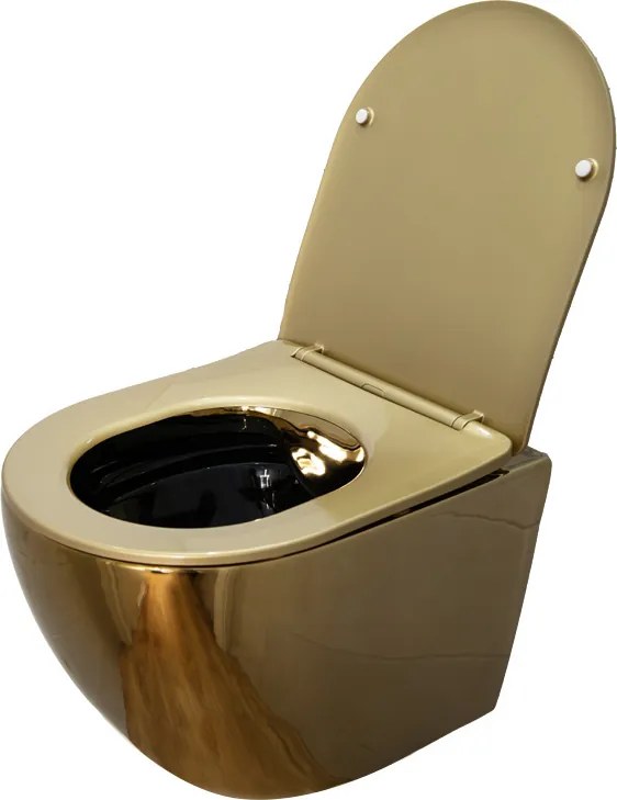 BPS-koupelny Závesná WC misa so SoftClose sedadlom HYD-4154, čierna/zlatá