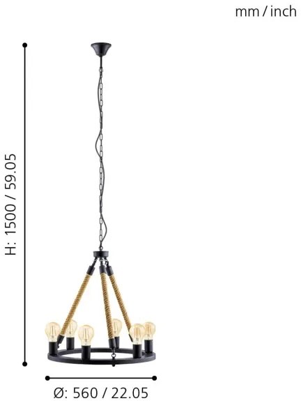 Eglo 49694 - Závesný luster na reťazi FINDLAY 6xE27/60W