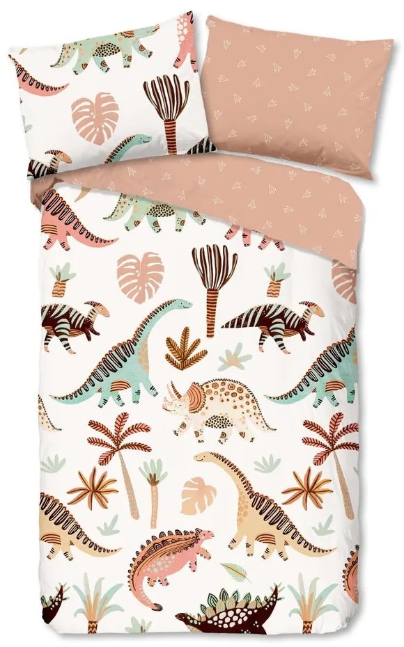Hnedé/béžové bavlnené detské obliečky na jednolôžko 140x200 cm Dino – Good Morning