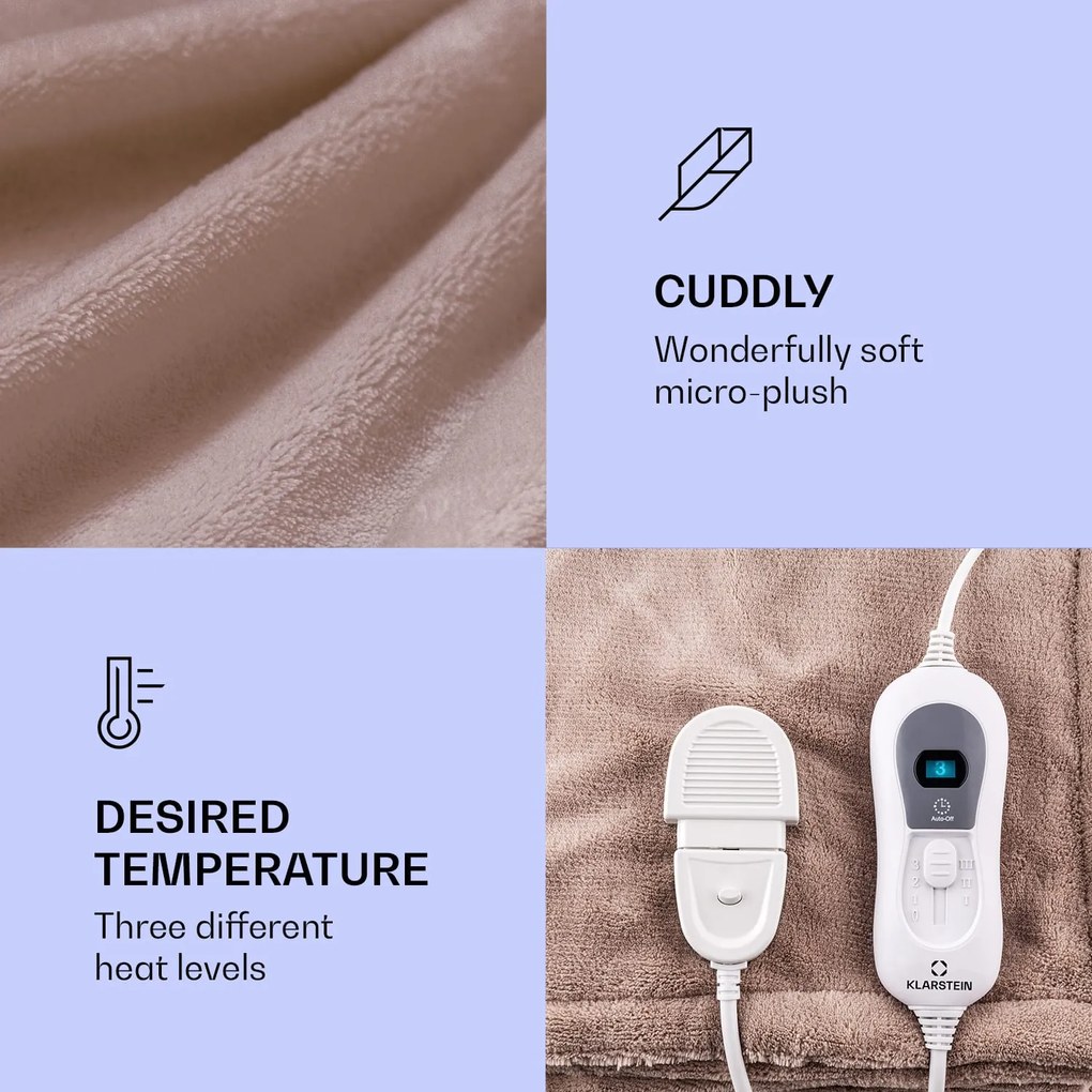 Klarstein Dr. Watson XXL, vyhrievacia deka, 3 stupne ohrevu, prateľná, 200 x 180 cm, mikroplyš
