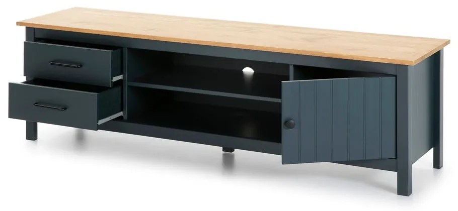 Tmavomodrý TV stolík z borovicového dreva 158x47 cm Miranda – Marckeric