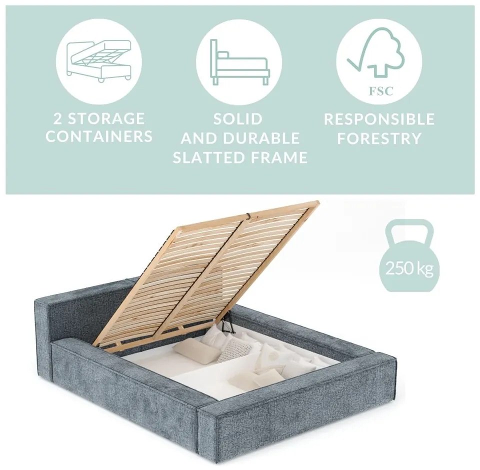 Tmavozelená čalúnená dvojlôžková posteľ s úložným priestorom s roštom 160x200 cm Voliera – Maison de Rêve