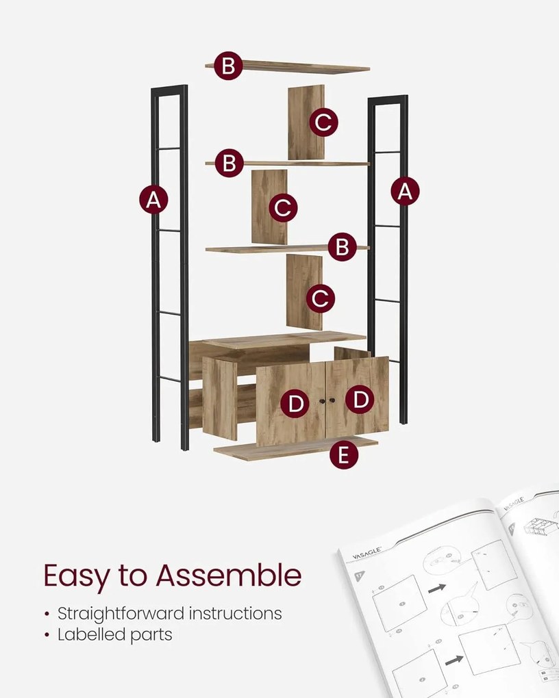 Polica na knihy, knižnica so 4 úrovňami, farba dub toasted oak