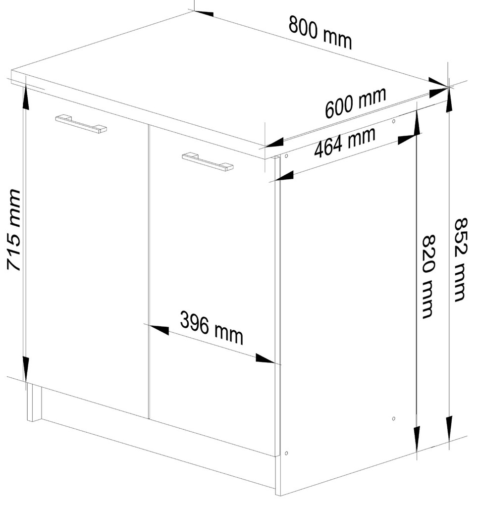 Kuchynská skrinka OLIVIE 80x85 cm matná biela/matná grafitovo šedá/dub prírodný