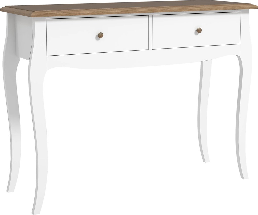 HOMCOM Konzolový stôl s 2 zásuvkami, francúzsky štýl, pre predsiene, spálne a obývacie izby 100x35x76,5 cm Biela a tmavohnedá | Aosom