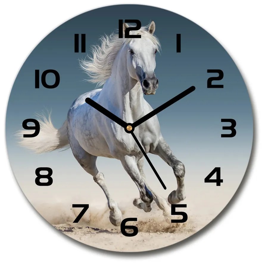 Sklenené hodiny okrúhle Biely kôň v cvale pl_zso_30_c-f_95257889