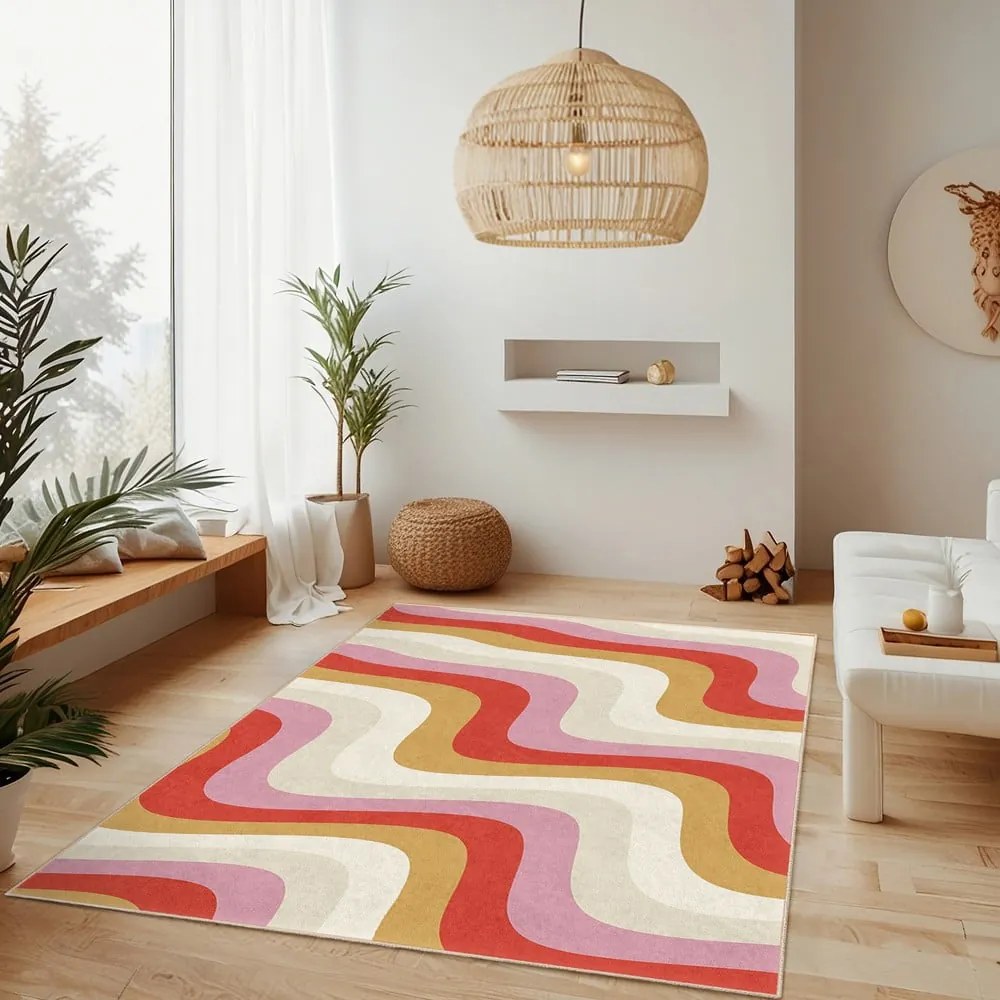 Žltý/ružový prateľný koberec 120x180 cm Creamy Raspberry Swirl – Mila Home