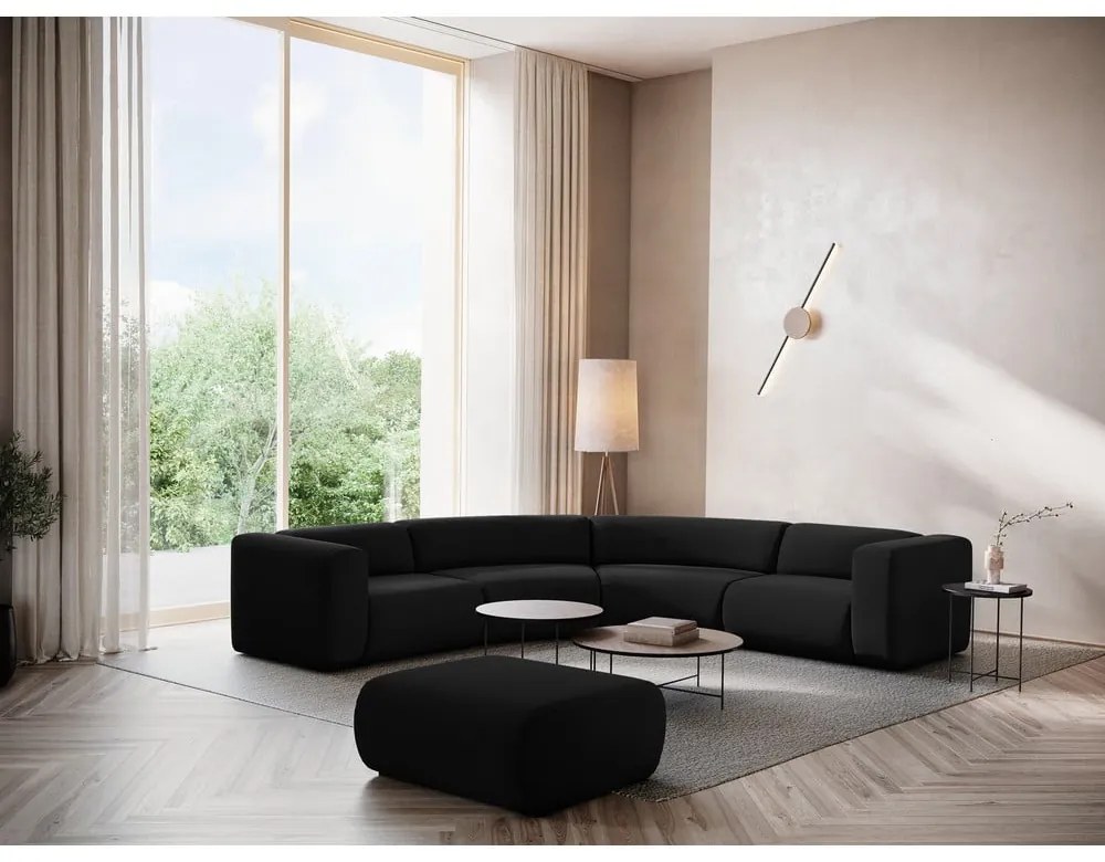 Čierna zamatová rohová pohovka Ekahi – Makamii