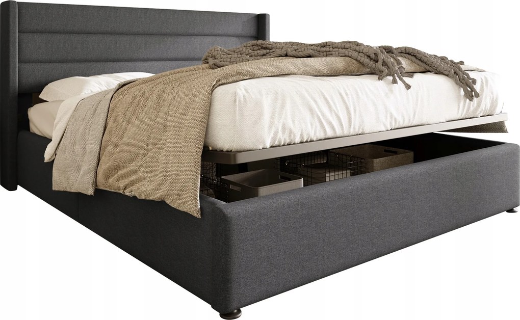 Čalúnená hydraulická manželská posteľ 160x200 cm šedá matrac