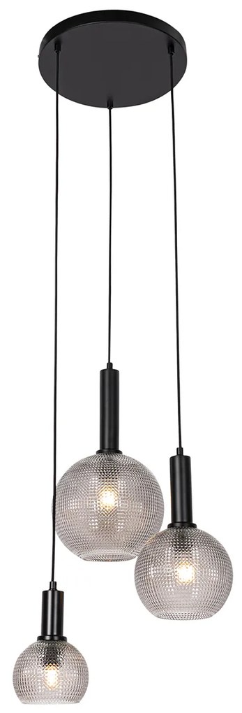 Dizajnové závesné svietidlo čierne s dymovým sklom 3-Lights - Chico