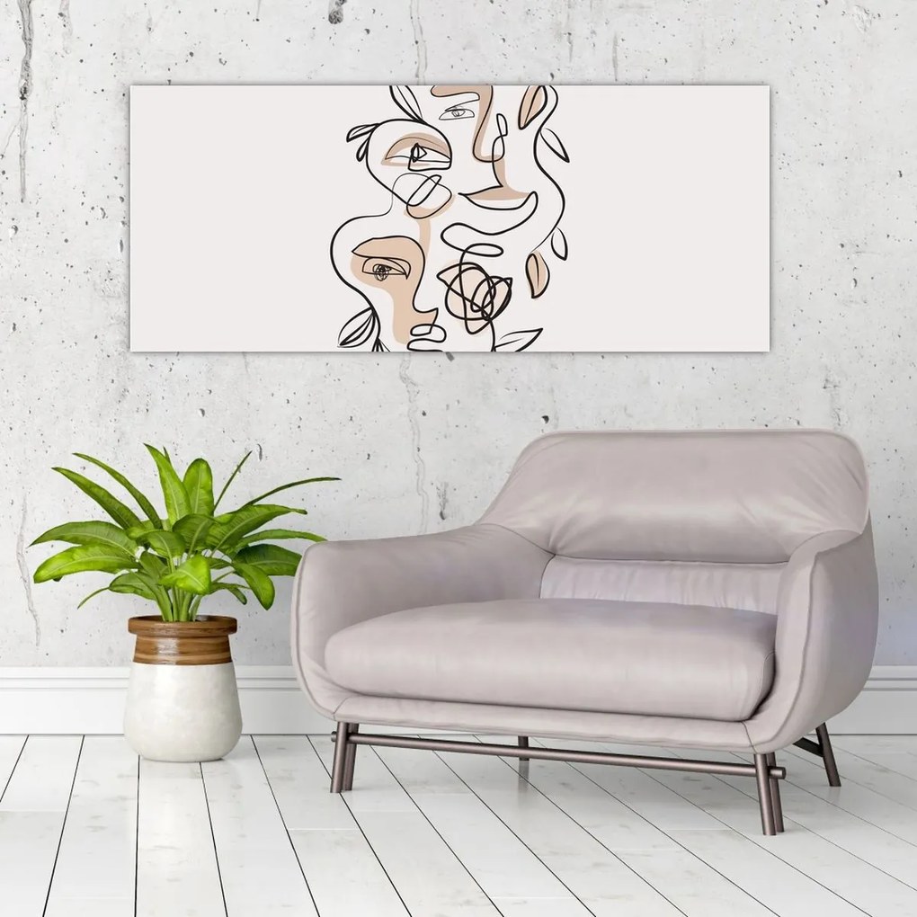 Obraz - Line art tváre (120x50 cm)
