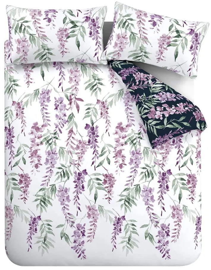 Biele/fialové obliečky na dvojlôžko/predĺžené 230x220 cm Wisteria Floral – Catherine Lansfield