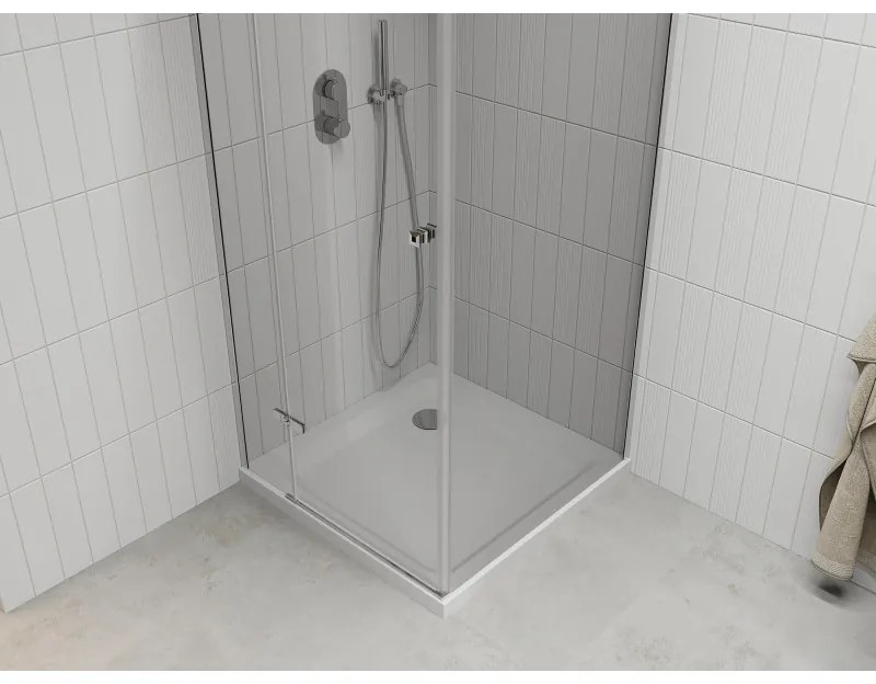 Mexen Roma, sprchovací kút 90 (dvere) x 90 (stena) cm, 6mm číre sklo, chrómový profil + slim sprchová vanička 5cm, 854-090-090-01-00-4010