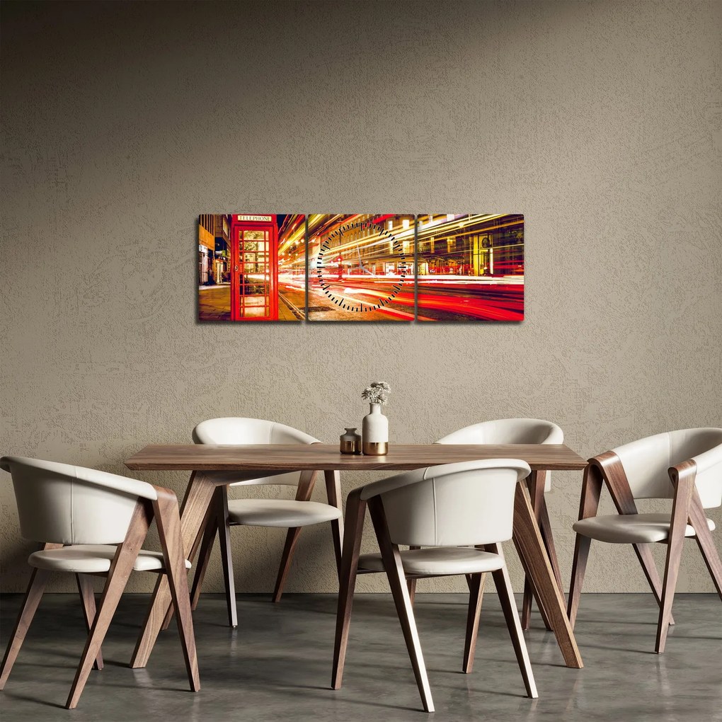 Obraz červené londýnske telefónne búdky (s hodinami) (90x30 cm)