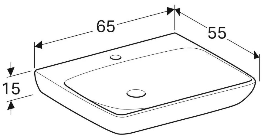 Geberit Selnova Comfort - Umývadlo 650x550 mm, bezbariérové, s 1 otvorom na batériu, bez prepadu, biela 500.188.01.1