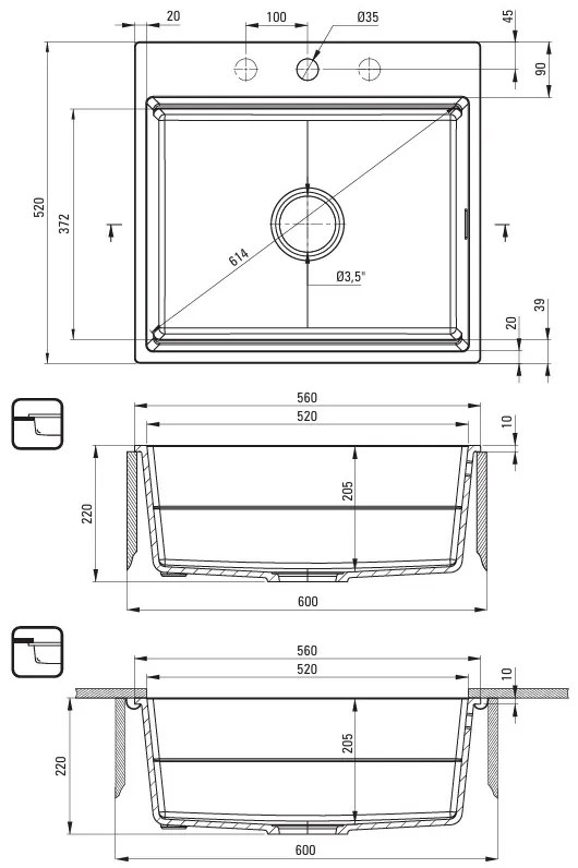 Deante Magnetic, 1-komorový granitový drez 560x520x220mm, antracitová metalíza, DEA-ZRM_T10A