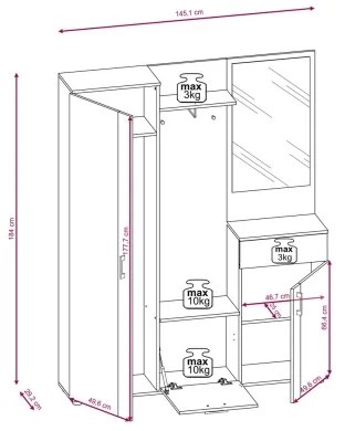 Predsieňová stena so zrkadlom NOLAN dub artisan/biela