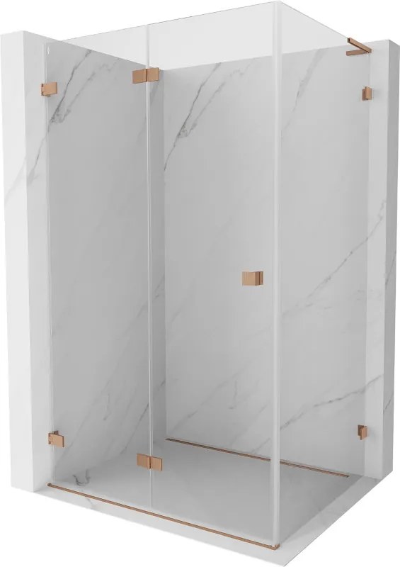 Mexen Lunar-F L, 1-krídlový sprchový kút so skladacími dverami, ľavý, 85 x 80 cm, 8mm číre sklo, medený profil, 836L-085-080-65-00-L