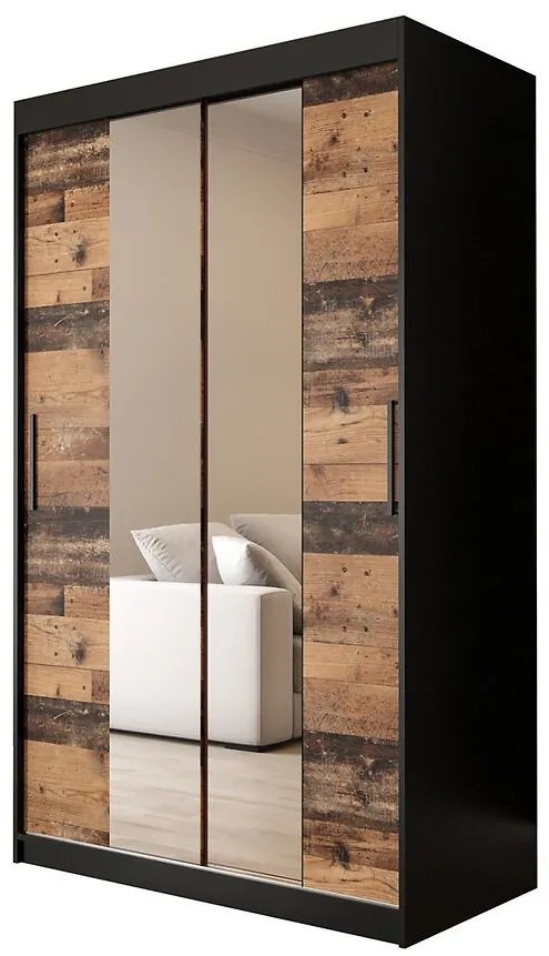 Skriňa Old Wood T1 120 Čierna/Old Style/zrkadlo