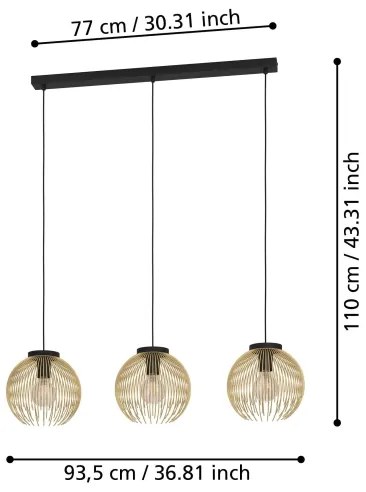 Eglo 900167 - Luster na lanku VENEZUELA 3xE27/40W/230V