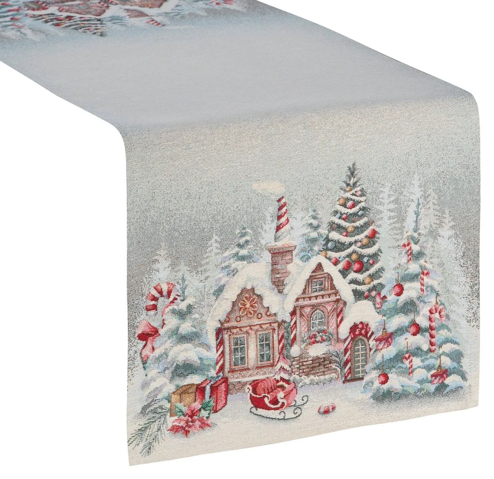 VIANOČNÝ GOBELÍNOVÝ BEHÚŇ NA STÔL NOELVILLE 40X100 CM VZOROVANÝ