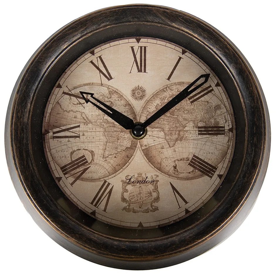 Hnedé nástenné hodiny Zemegule - Ø 23*5 cm / 1*AA