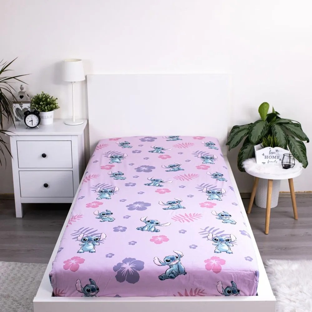 Napínacia bavlnená detská plachta na jednolôžko 90x200 cm Lilo and Stitch – Jerry Fabrics