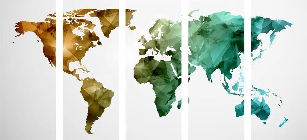 5-dielny obraz pestrofarebná mapa sveta tvorená polygónmi