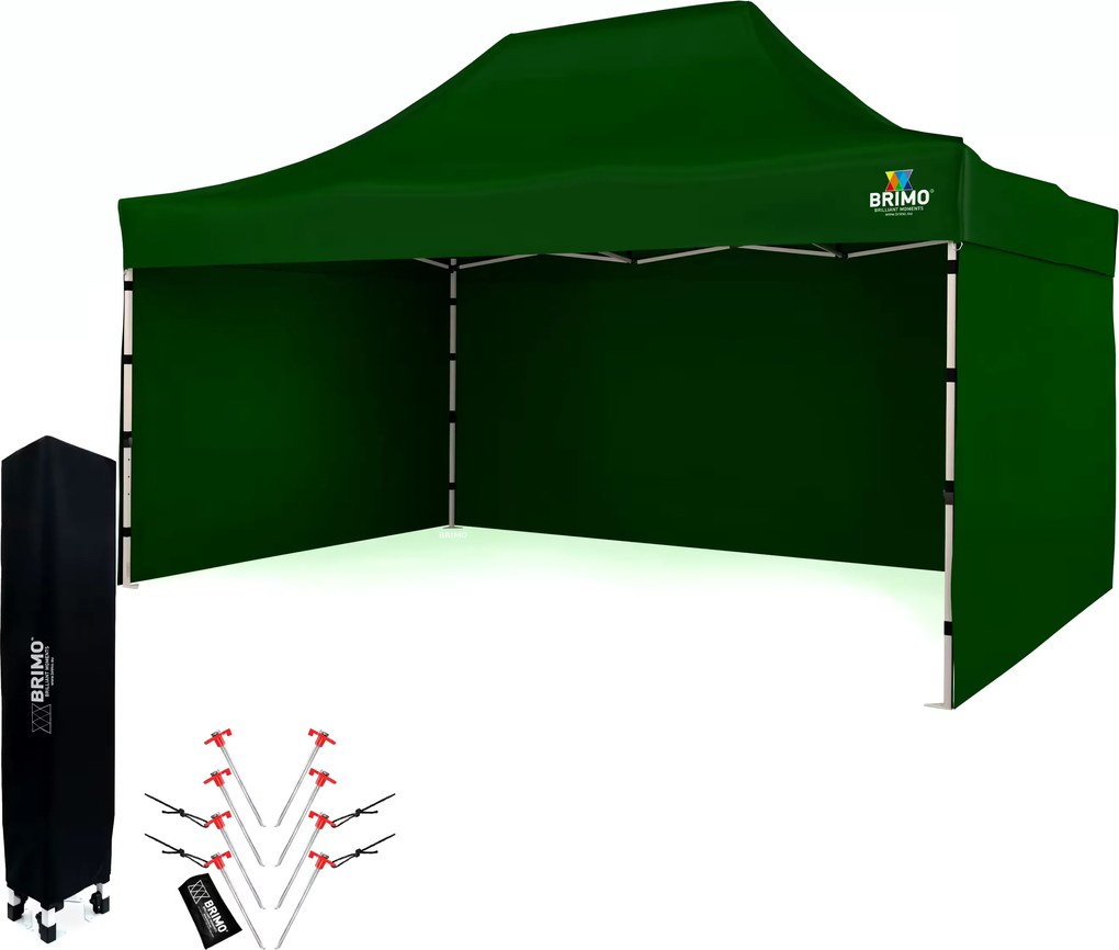 BRIMO Záhradný stan 3x4,5 m Oceľ | Rýchlo-rozkladací Altánok na Eventy a Párty - s 3 stenami - Zelená 10