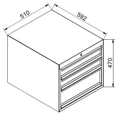 Závesný dielenský box na náradie k pracovným stolom GÜDE, 3 zásuvky, zámok, 510 x 592 x 470 mm, modrá / sivá