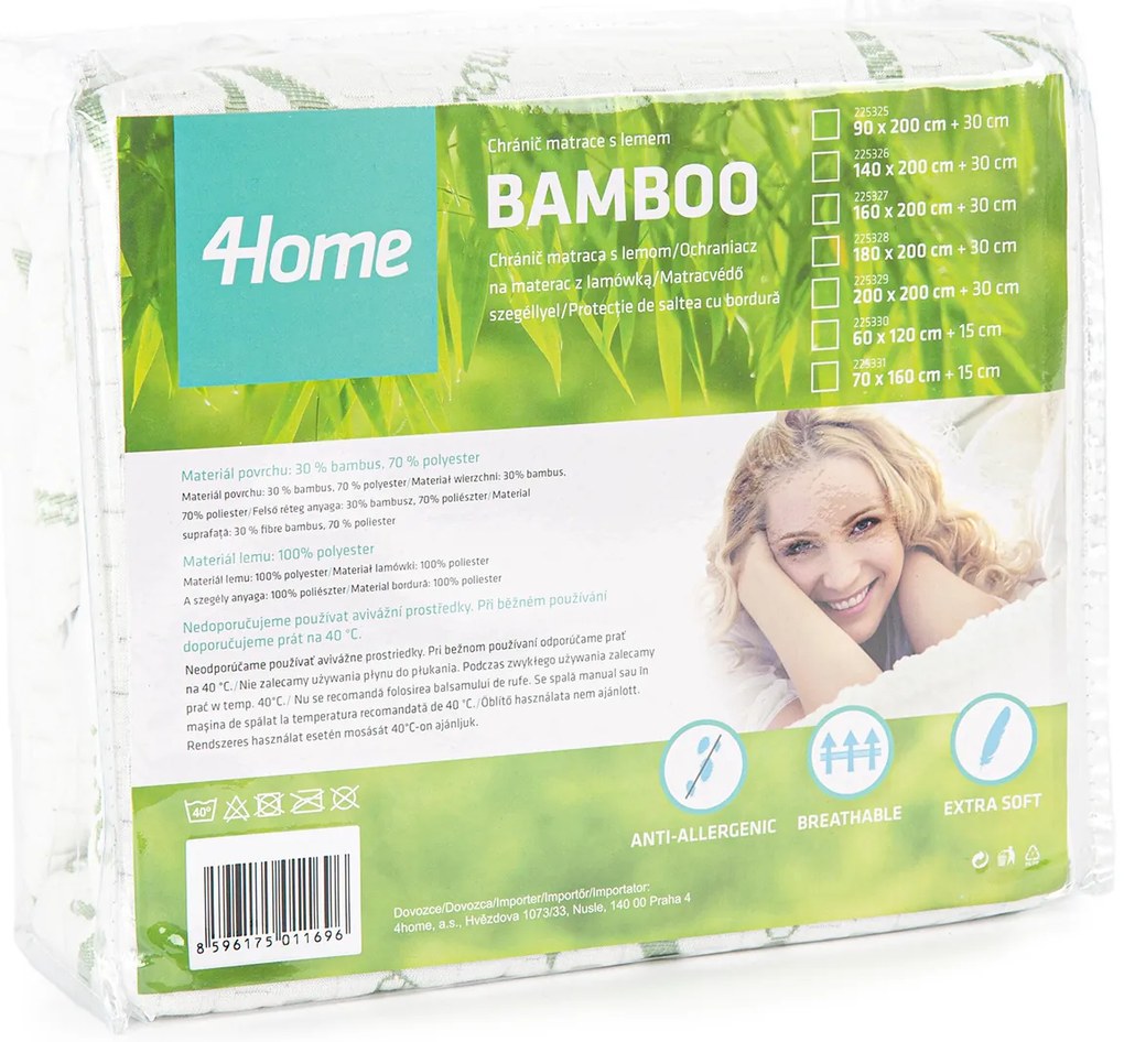 4Home Bamboo Chránič matraca s lemom, 90 x 200 cm + 30 cm, 90 x 200 cm