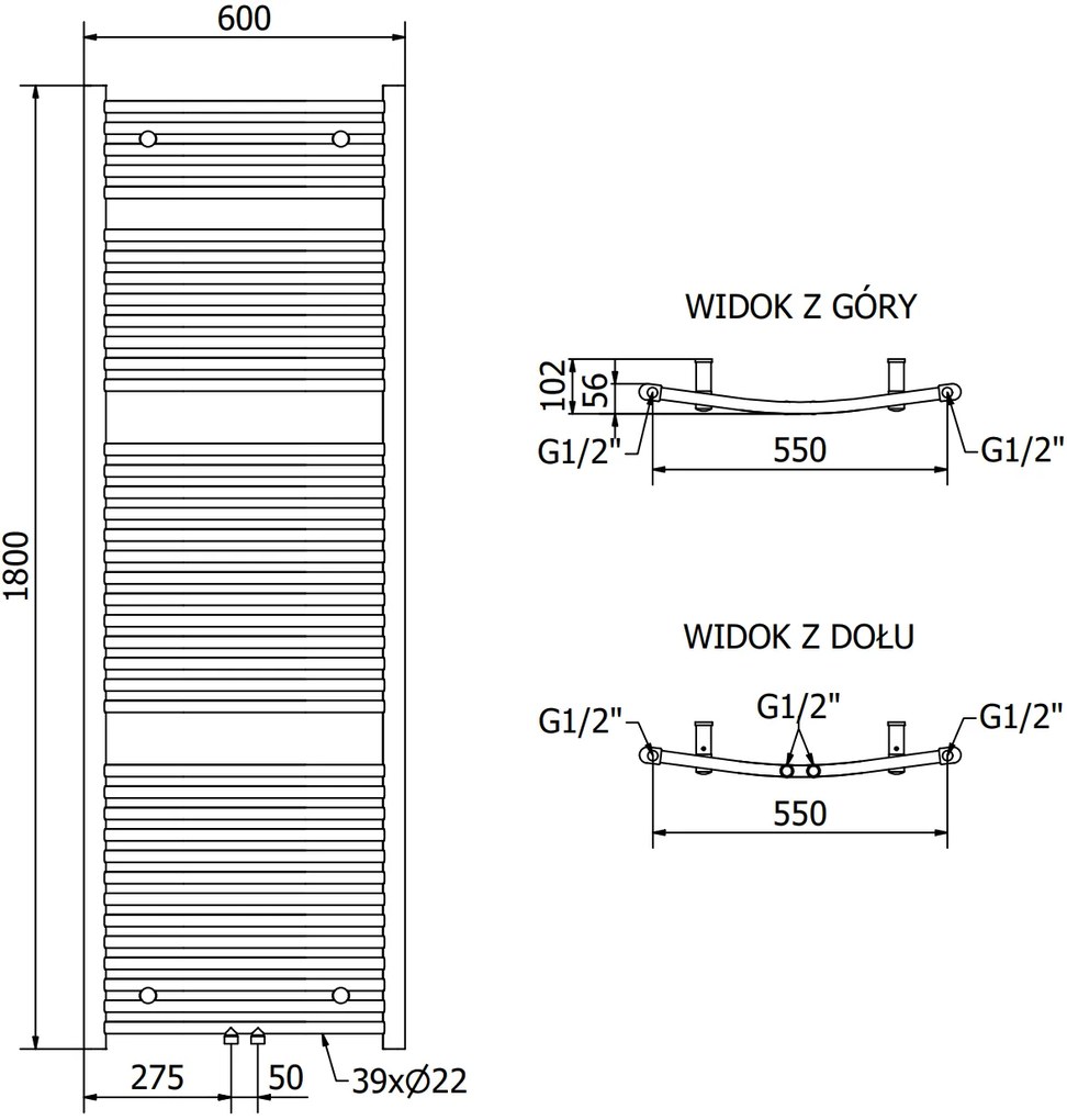 Mexen Ares, elektrické vykurovacie teleso 1800x600 mm + vykurovacia tyč 900 W, chrómová, W102-1800-600-2900-01