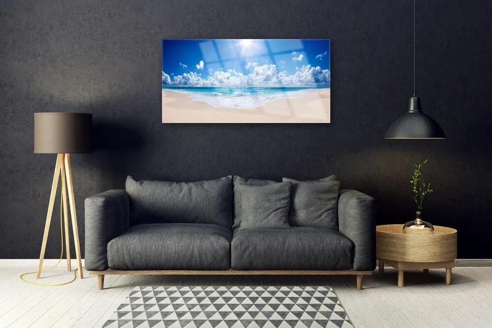 Skleneny obraz Pláž more slnko krajina 140x70 cm