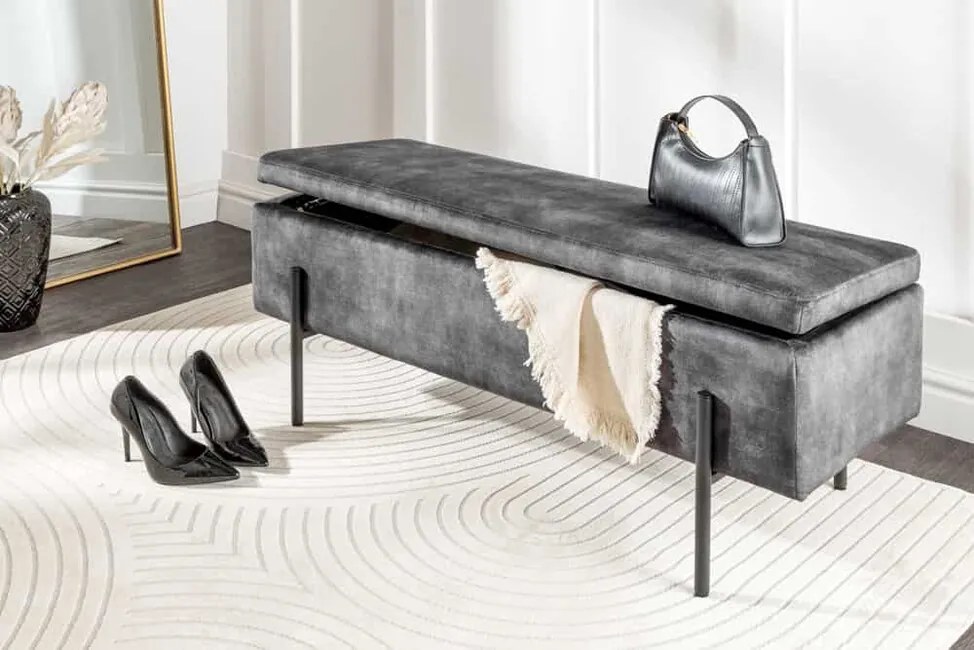 Dizajnová lavica Bolzano s úložným priestorom šedá zamat 100cm