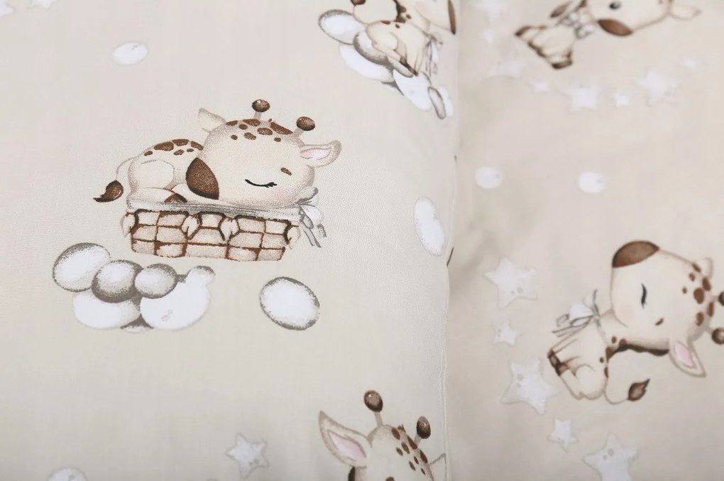 Detské bavlnené obliečky do postieľky 120x90 cm BABYMAM PREMIUM - Žirafa - béžové