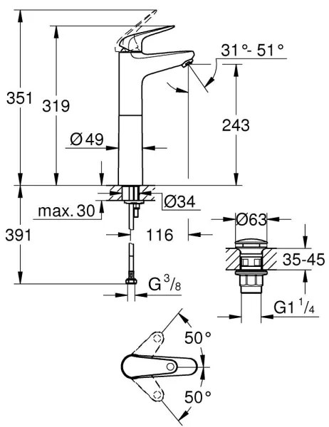 GROHE 24331001 - Umývadlová batéria SWIFT 319 mm lesklý chróm