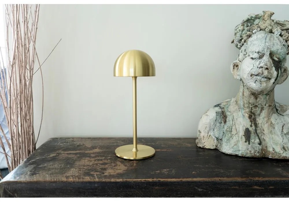 LED stolová lampa na diaľkové ovládanie v mosadznej farbe s kovovým tienidlom (výška 30 cm) Tim – Sirius