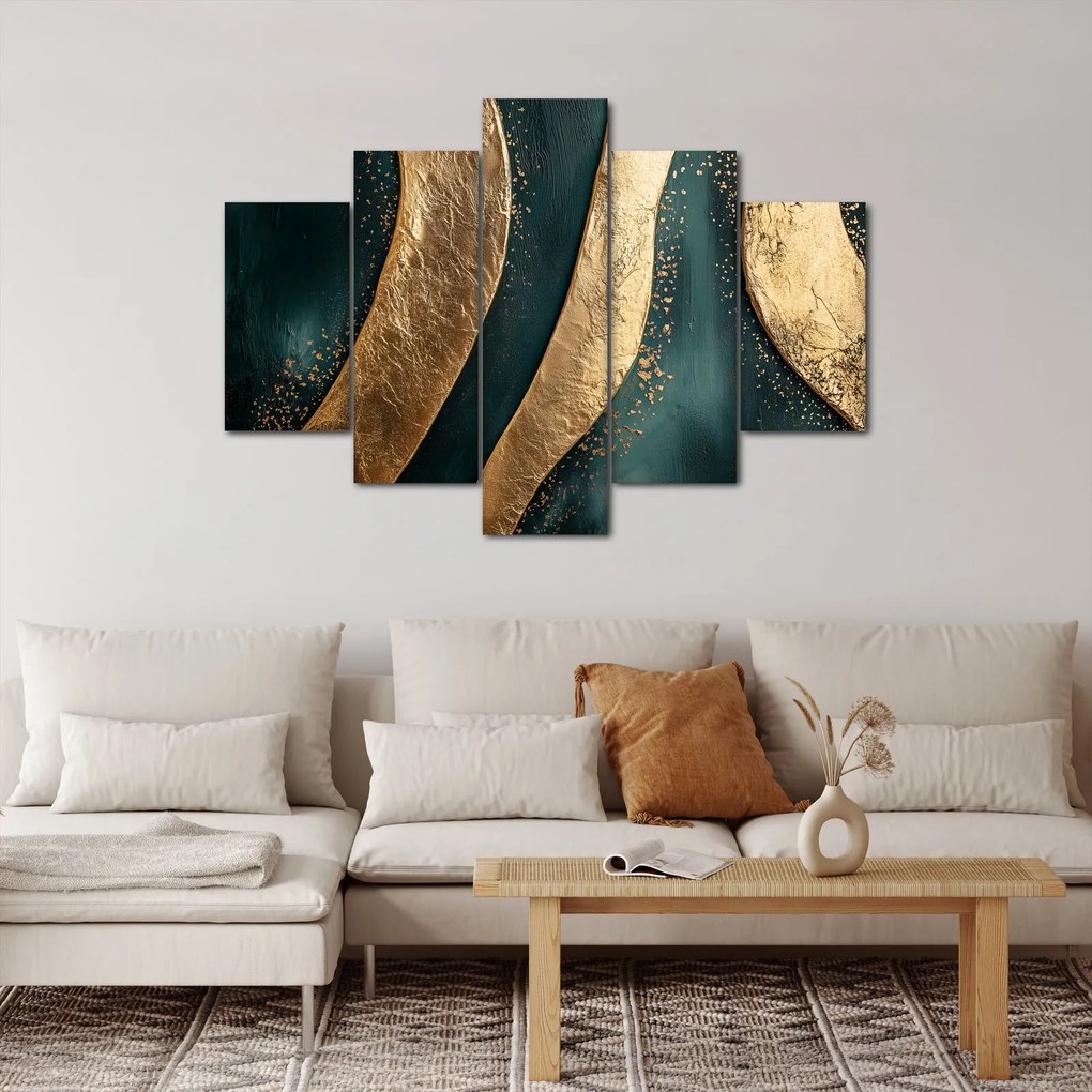 Obraz - Zelená abstrakcia so zlatom I. (150x105 cm)