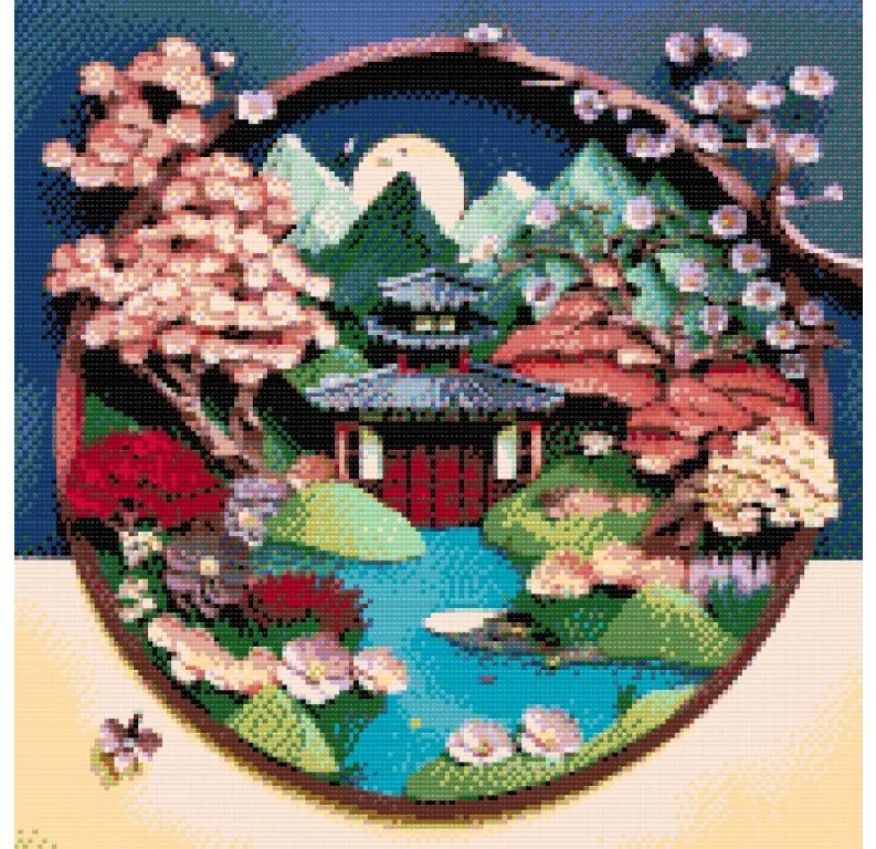 Gario Diamantové maľovanie Japonská záhrada Rozmery: 50 x 50 cm, Rámovanie: Iba zrolované plátno, Diamanty: Štvorcové