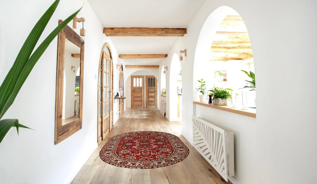 Sintelon, Kusový koberec Teheran Practica 59 / CVC ovál, 200x290, červená, chodba / predsieň