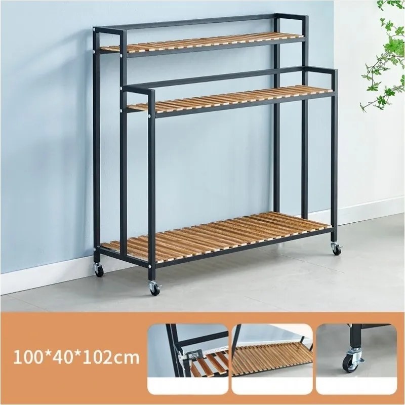 Stojan na kvety s 3 policami FLOREXA 100x40x102 cm, čierny