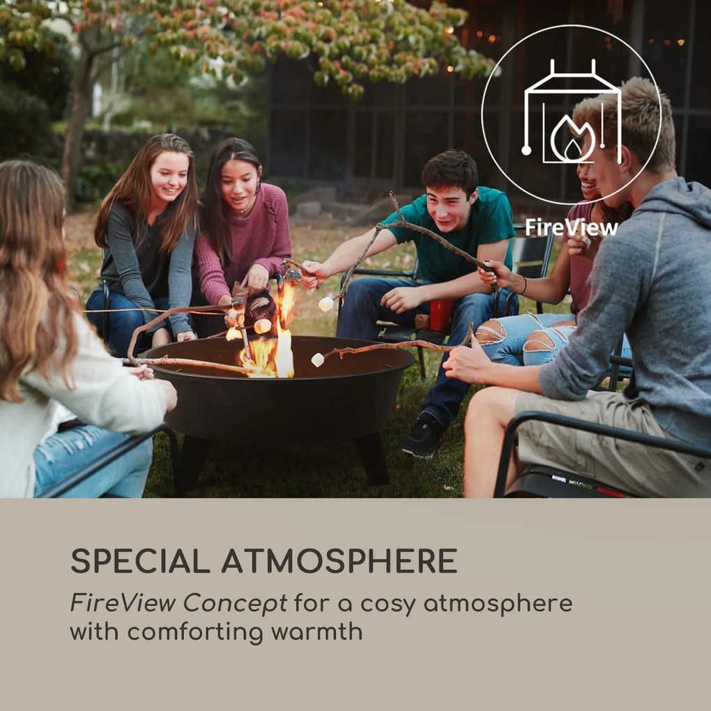 Blumfeldt Nolana, ohnisko a gril 2 v 1, Ø 73 cm ochrana pred iskrami, Ø 64 cm gril, oceľ, čierna