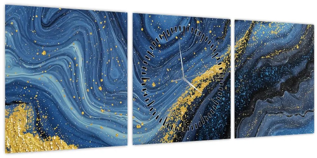 Obraz - Modro-zlatá abstrakcia (s hodinami) (90x30 cm)