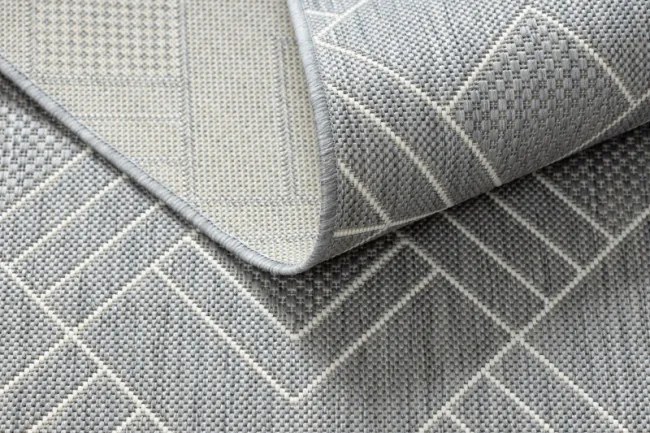 Koberec šnúrkový SIZAL FLAT 48731637 štvorce, romby, geometrický - sivý / krém