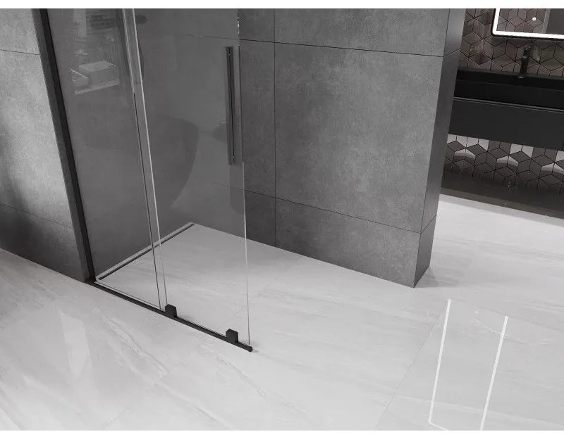 Mexen Velar L, posuvná sprchová zástena Walk-in 100 x 200 cm, 8mm číre sklo, čierna matná, 871-100-003-03-70