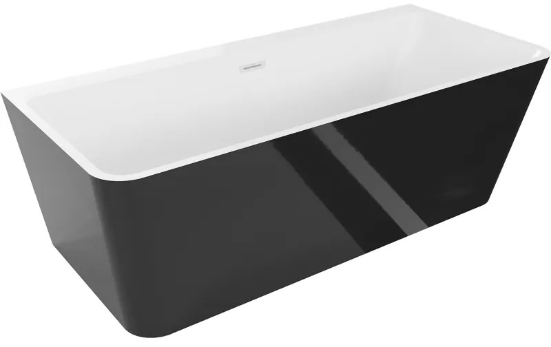Mexen Volta, voľne stojaca nástenna vaňa 150 x 75 cm, biela-čierna, biely prepad, 51131507575-20