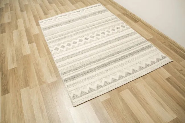Koberec Cotton C102 Etno / kosoštvorce, krémový / sivý / béžový