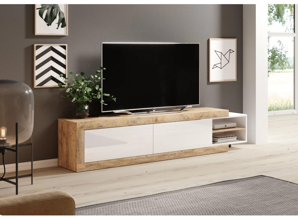 TV stolík Sophia Typ 40 (dub samda + biela + lesk biely). Akcia -21%. Vlastná spoľahlivá doprava až k Vám domov. 1030603
